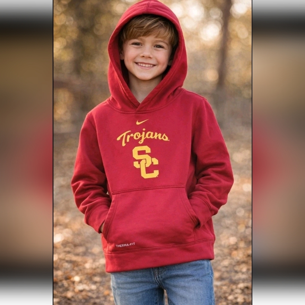 Nike Kids USC Trojans Red Pullover Therma Fit Hoodie Sweatshirt M